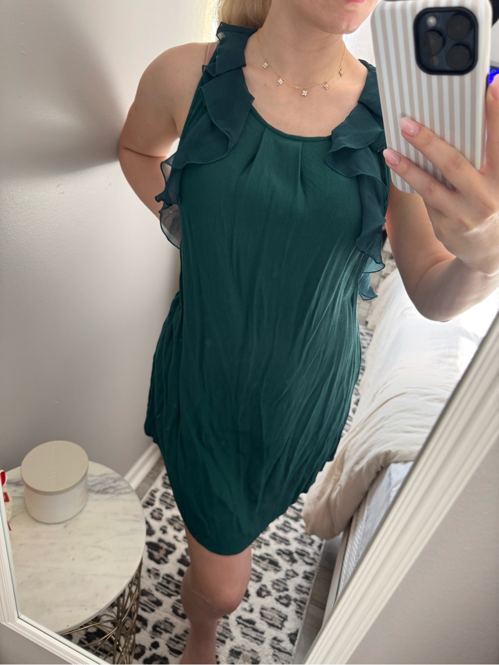 Free People Forest Green Ruffle-Trim Midi Dress